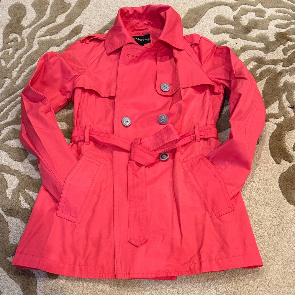 Express Coral red Trench Coat with Belt